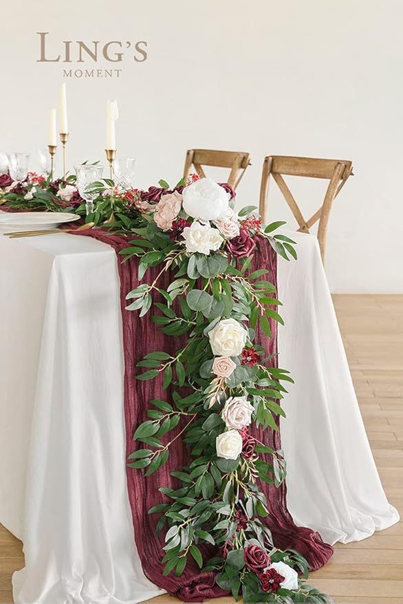 Ling's Moment Flower Garland - 6FT Eucalyptus & Rose - Sweetheart Table Decor - Image 4
