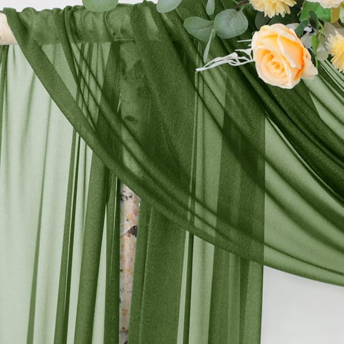 Socomi Olive Green Wedding Arch Draping Fabric 29" x 20Ft 2 Panels Sheer - Image 3