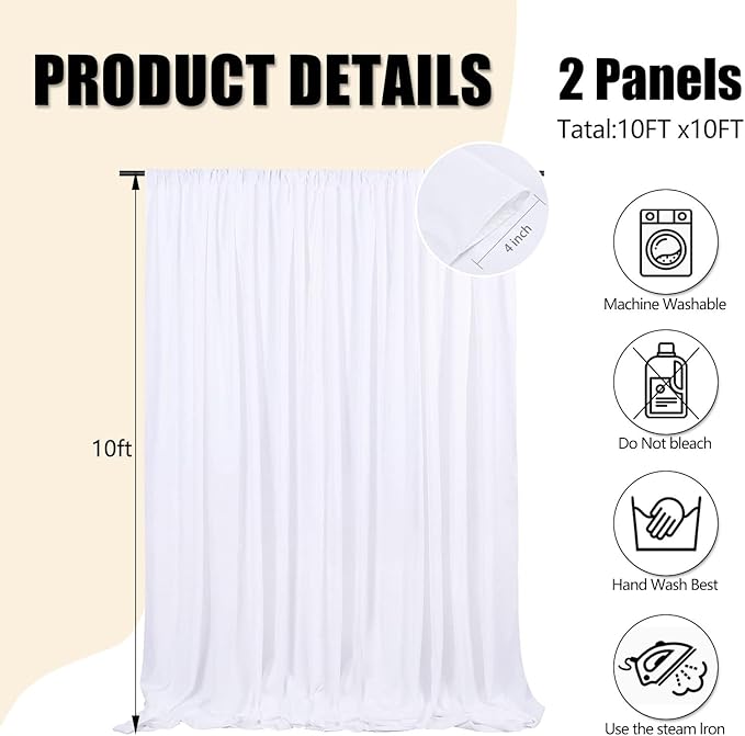 10ft x 10ft White Backdrop Curtains - Image 2