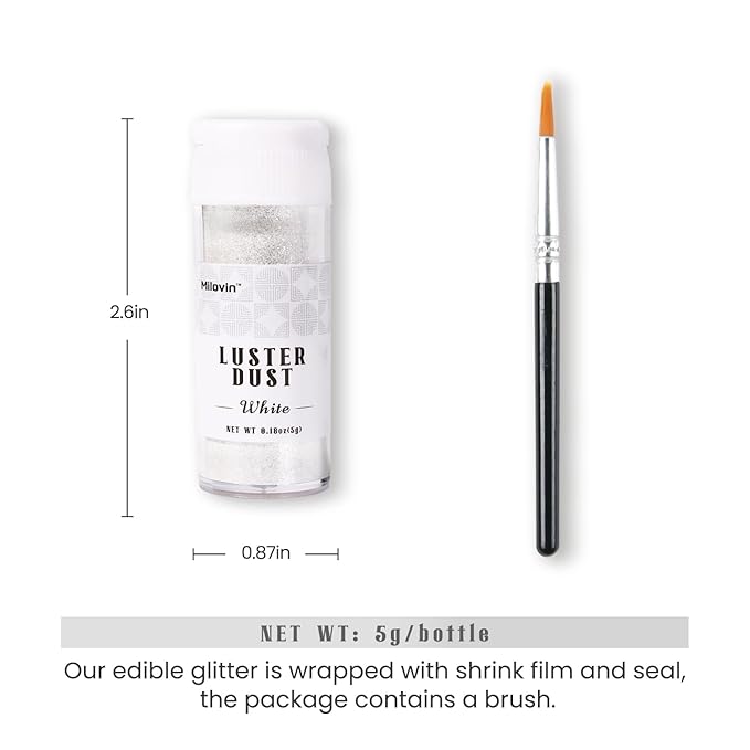 White Edible Glitter for Cake Decorating, 5g White Luster Dust Edible for Drinks - Image 5