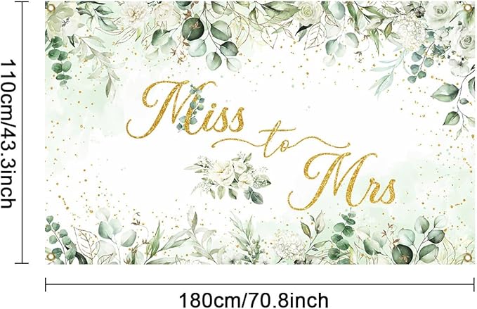 Mocsicka Miss to Mrs Banner Greenery Leave Gold Dots Bridal Shower Party - Image 2