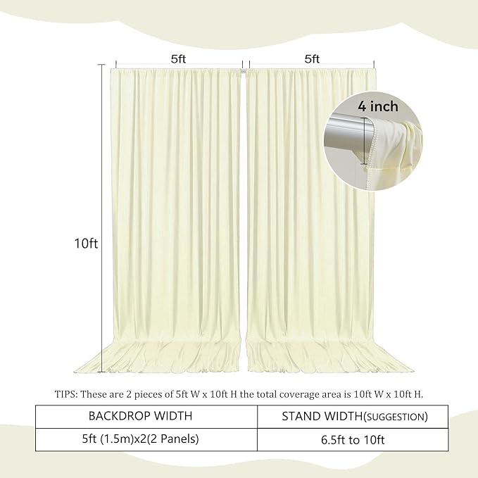 2 Panels Cream Backdrop Curtain, 10 x 10 Feet Background Curtains - Image 2
