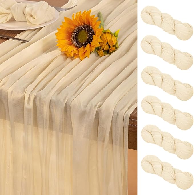 Beige Cheesecloth Table Runner 6 Pack Fall Table Runners 120 Inches Boho Gauze by DeZerlor
