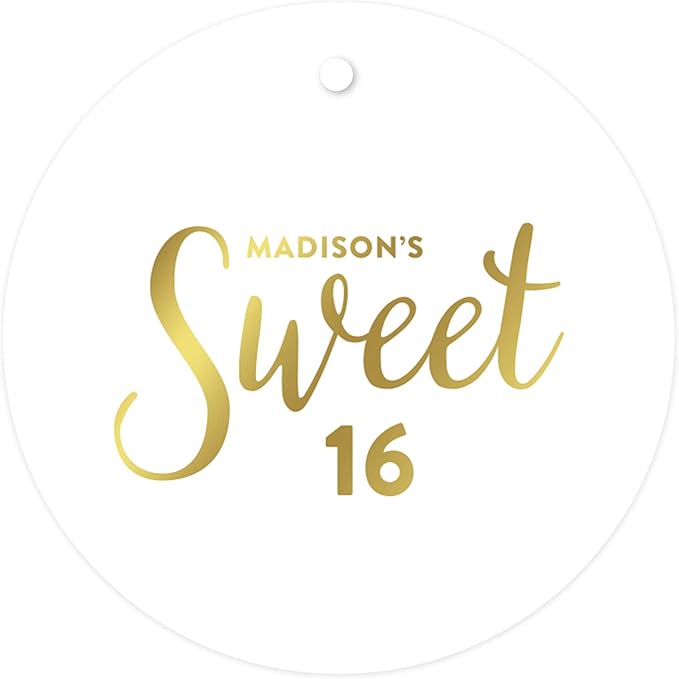 Andaz Press Personalized Round Circle Birthday Gift Tags, Metallic Gold Ink by AndazPress