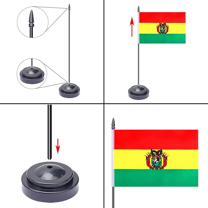 WXTWK 2 Pack Bolivia Flag Bolivia Deluxe Desk Flag Set - Image 4