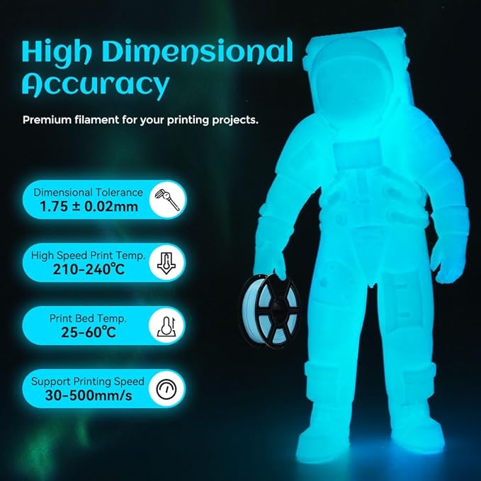 FLASHFORGE Glow in The Dark Rapid PLA Filament 1.75mm, High Flow Speedy 3D - Image 5