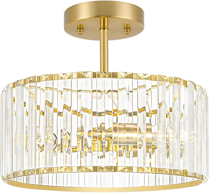 Modern Crystal Ceiling Light, Brushed Gold Semi Flush Mount Ceiling Lighting by Unknown
