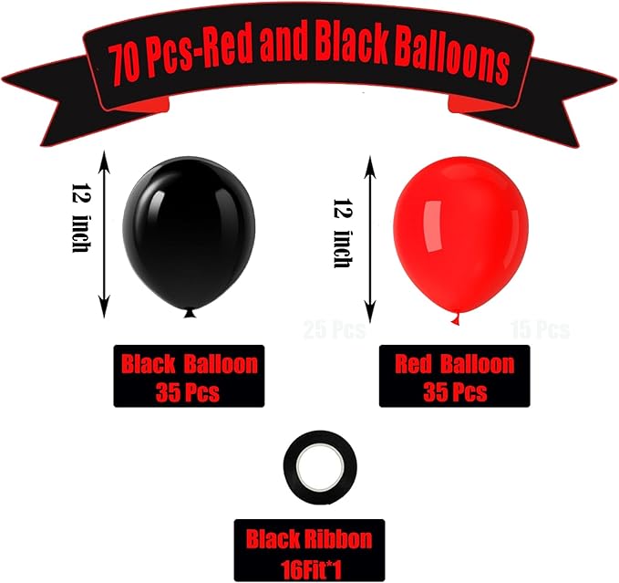 Red and Black Balloons, 70 Pack 12 Inch Black and Red Latex Balloons - Image 2