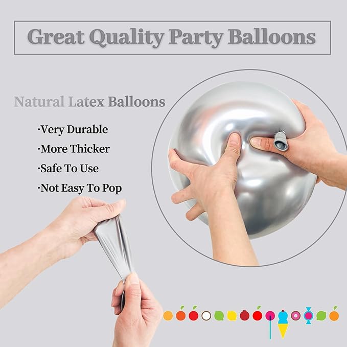 110pcs Metallic silver Balloons, Metallic silver Latex Balloons 12 inch - Image 4