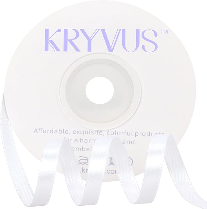 White Satin Ribbon 1/4 inch X Continuous 25 Yards, Single Face Polyester Ribbon by Kryvusribbon