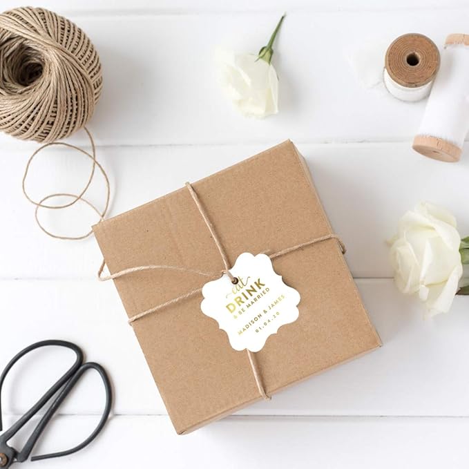 Andaz Press Personalized Fancy Frame Square Wedding Gift Tags, Metallic Gold Ink - Image 2