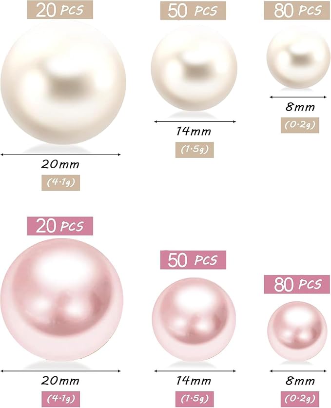 300Pcs Cream&Pink Polished No Hole Faux Pearl Beads - Image 3