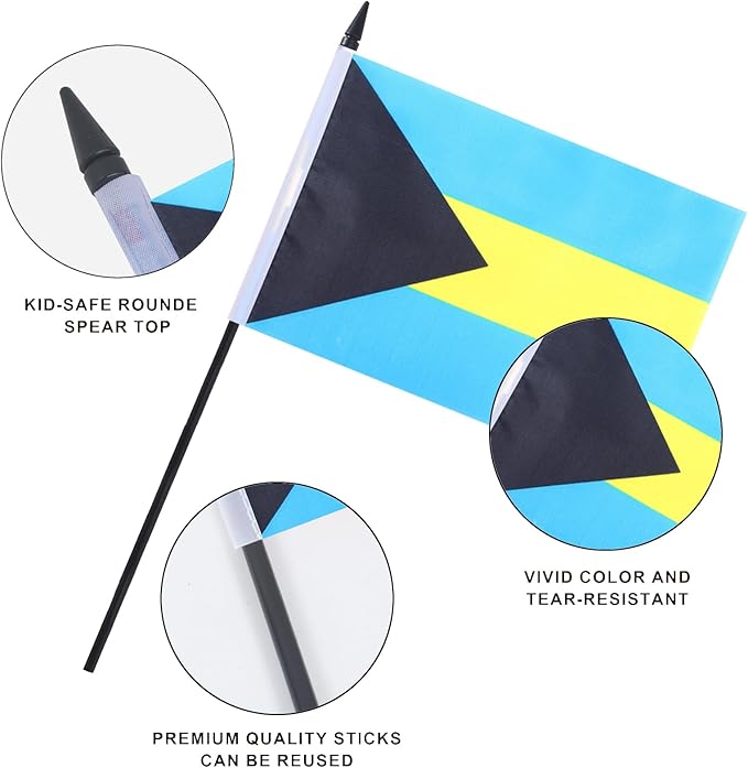 Bahamas Desk Flag 12" Solid Pole Deluxe Set Bahamian Flags Banner Mini Small - Image 4