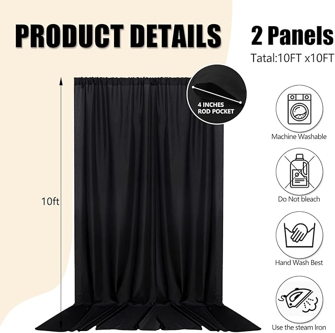 10ft x 10ft Black Backdrop Curtains - Image 2
