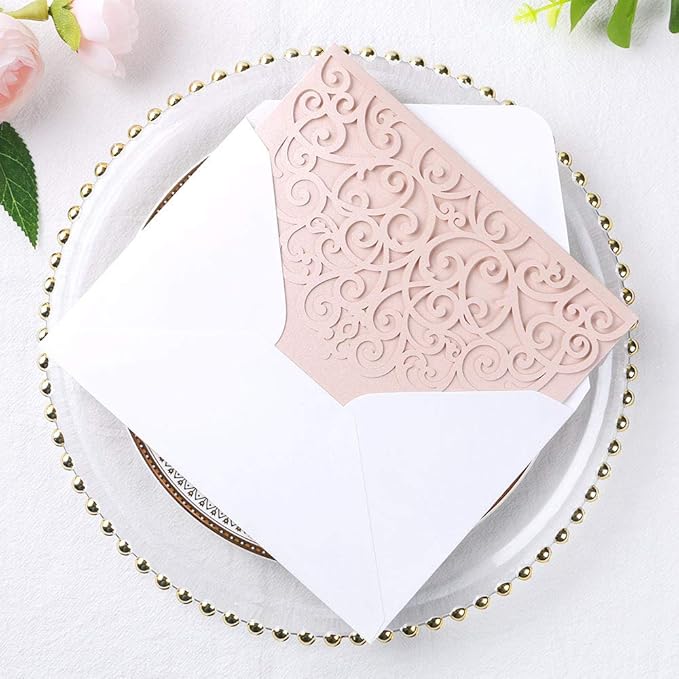 PONATIA 5.12 x 7.2 Inches 20PCS Tri-Fold Laser Cut Wedding Invitation Pocket - Image 6