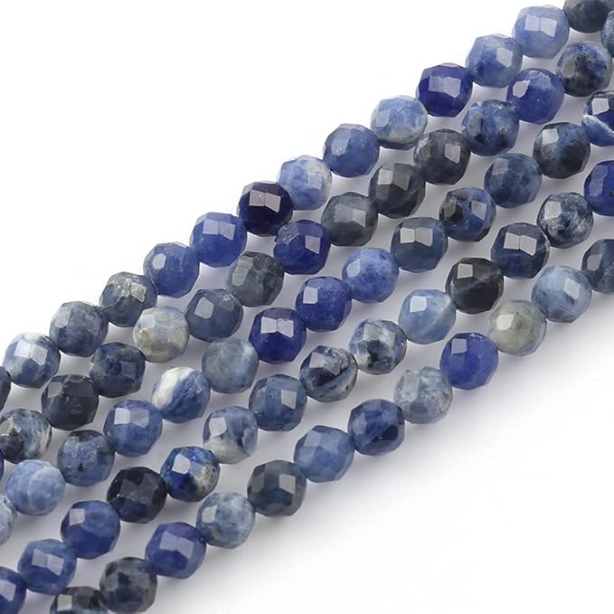 Song Xi 90pcs 4mm Natural Old Blue Sodalite Gemstone Beads Faceted Round Loose - Image 5