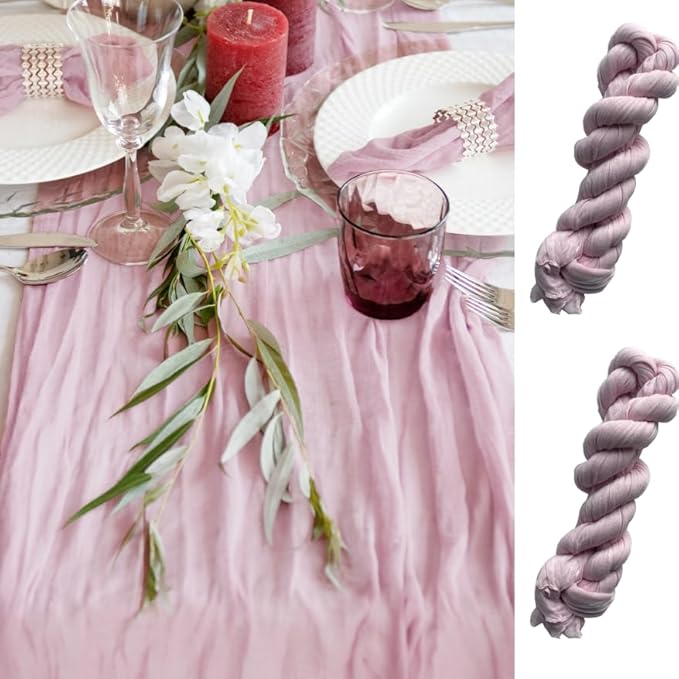Light Pink Cheesecloth Table Runner Set of 2, 12 ft Cotton Gauze Runner Rustic by YourMagicMoment