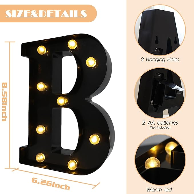 Led Marquee Letters, 8.58 Inch Black Light Up Letters, Small Led Letter Lights - Image 2