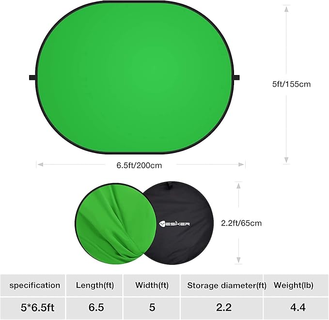 Yesker 5ft x 6.5ft Chromakey Backdrop, 2-in-1 Background Screen Green and Blue - Image 7