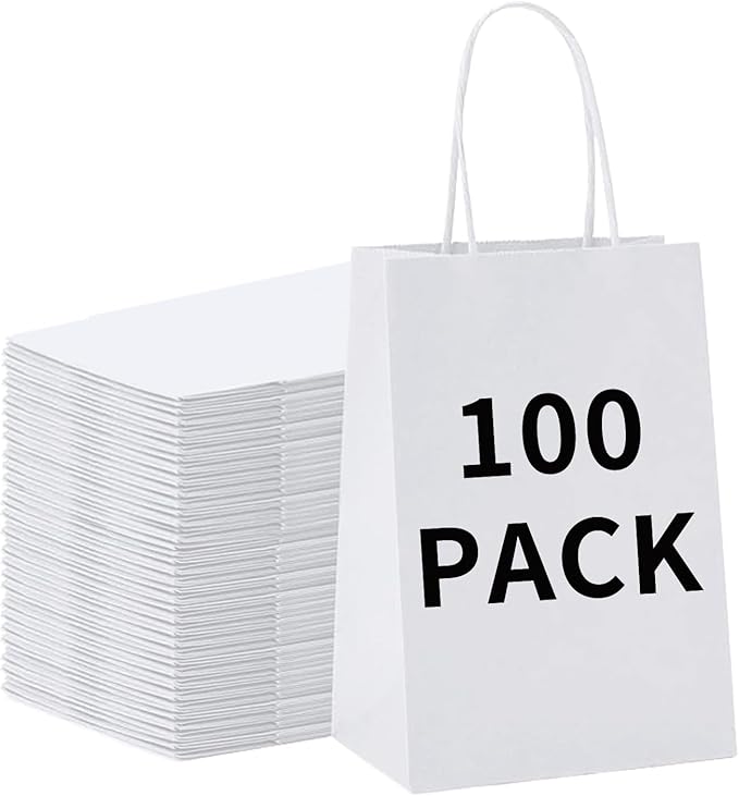BAG BOX 100 Pack 5.9x3.1x8.25 Inch White Gift Bags by BAGBOX