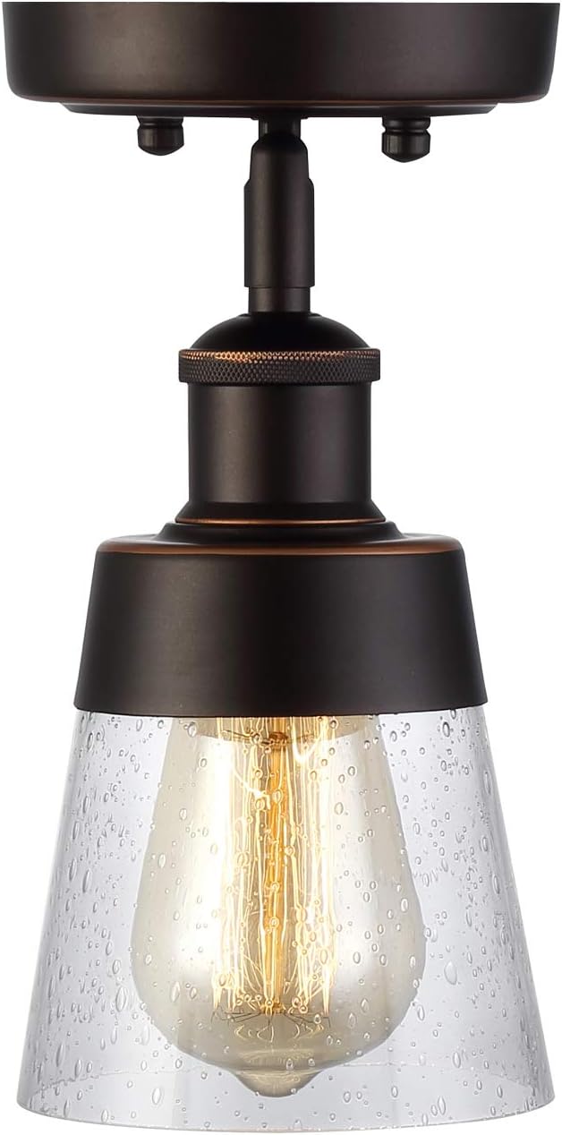 Rustic Glass Flush Mount Light Fixture Mini Clear Seeded Glass Shade Semi Flush by Unknown