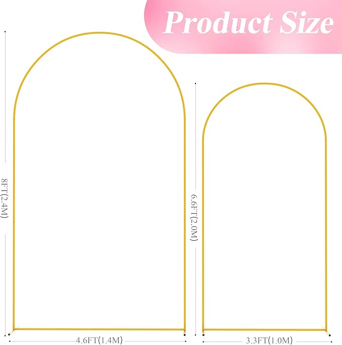 Wokceer Wedding Arch Stand 2 Set 8FT, 6.6FT Gold Metal Arch Backdrop Stand - Image 2