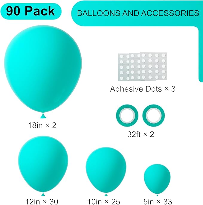 90pack Teal Balloons Different Size 18/12/10/5 Inch Teal Balloon Garland Arch - Image 2
