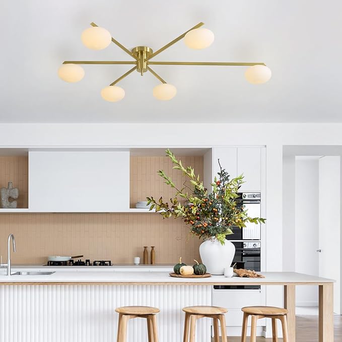 6-Lights Gold Sputnik Chandelier Modern Ceiling Light Fixtures Retro Glass - Image 7