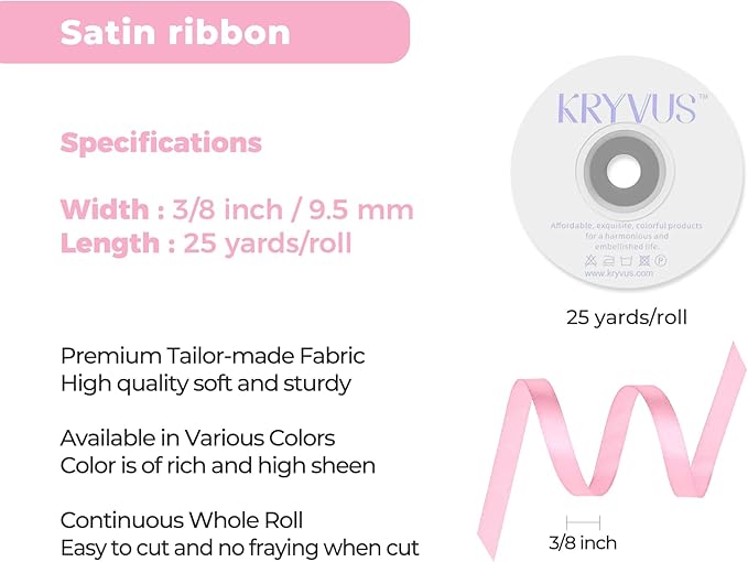 Rose Pink Satin Ribbon 3/8 inch X Continuous 25 Yards, Single Face Polyester - Image 3