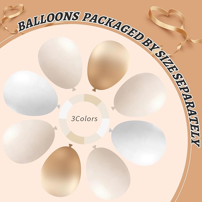412Pcs White Sand Champagne Gold Balloon Arch Kit, Metallic Champagne Gold - Image 4