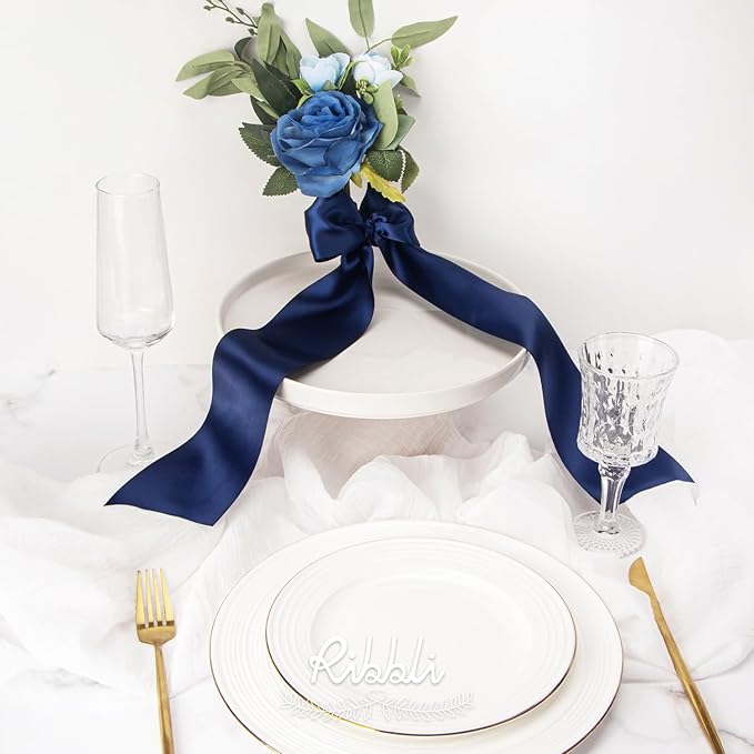 Ribbli Navy Double Faced Satin Ribbon, 3” x Continuous 10 Yards, Use - Image 2