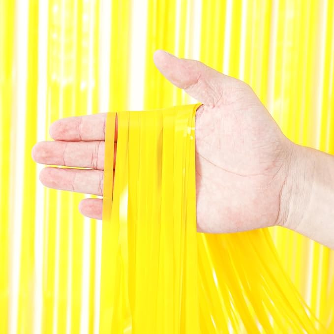 2 Pack Pastel Yellow Tinsel Foil Fringe Curtains, Metallic Tinsel Party - Image 2