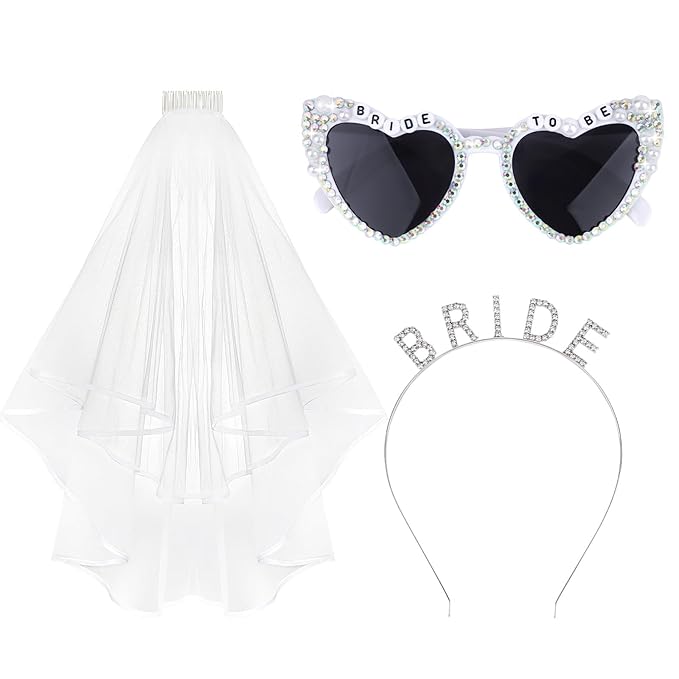 Bride Heart Sunglasses Bride Headband & Veil Set by TIOSRU