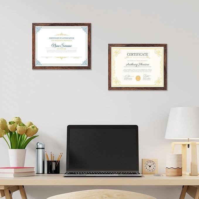 PETAFLOP Wooden Bulk 8.5x11 Picture Frame Set of 18, Rustic Brown Certificate - Image 3