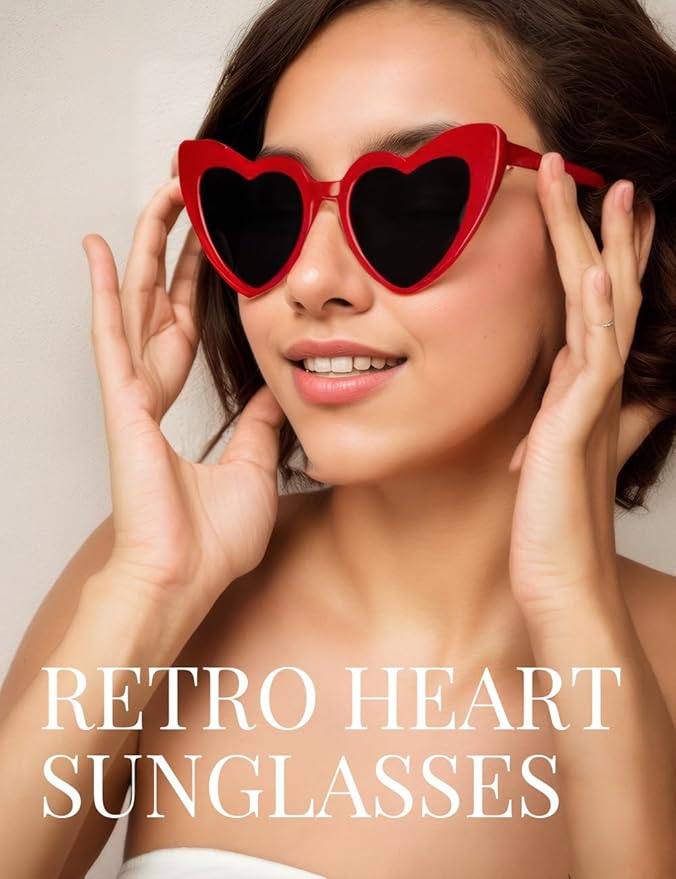 8 Pack Heart Sunglasses Vintage Cat Eye Heart Glasses Retro Bachelorette Bride - Image 3