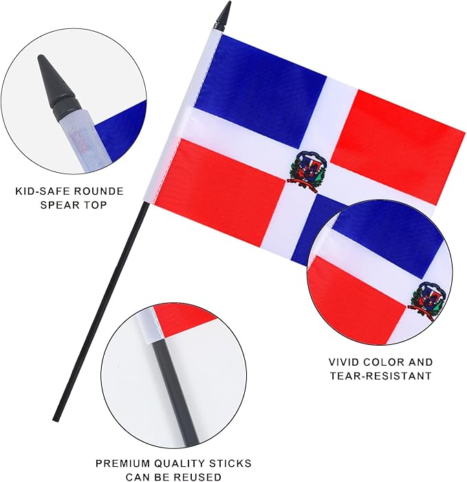 Dominican Republic Desk Flag 12" Solid Pole Deluxe Set Dominican Republic Flags - Image 4