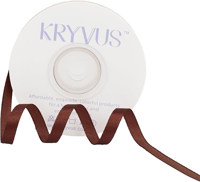 Coffee Brown Satin Ribbon 1/4 inch X Continuous 25 Yards, Single Face Polyester by Kryvusribbon