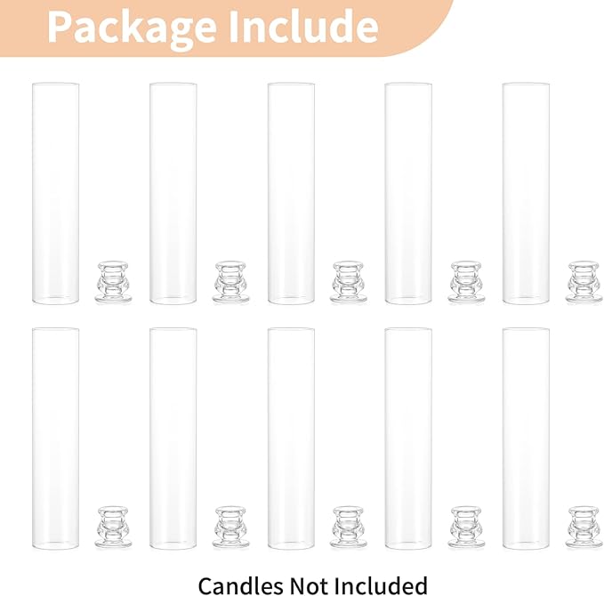 NUPTIO Candlestick Holder Bulk for Centerpiece: Set of 10 Hurricane Glass Taper - Image 8