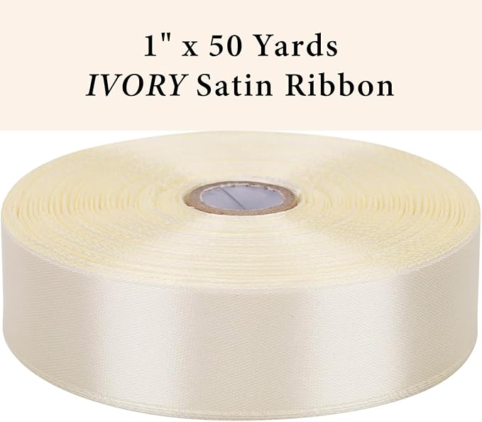 1" x 50 Yards Ivory Satin Ribbon Single Faced Fabric Ribbons - Image 2