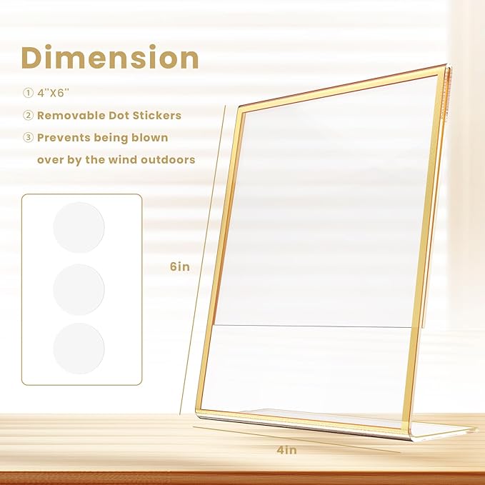 Acrylic Gold Frames 4X6, Slanted Back Gold Picture Frames Table Acrylic Sign - Image 2