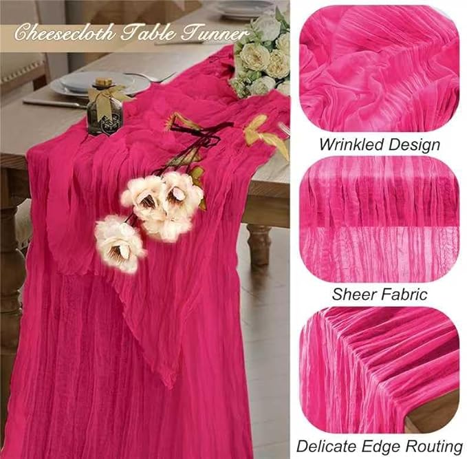 8 Pack Hot Pink 10 Ft Cheesecloth Table Runner 35x120 Inch Boho Wrinkled Sheer - Image 2