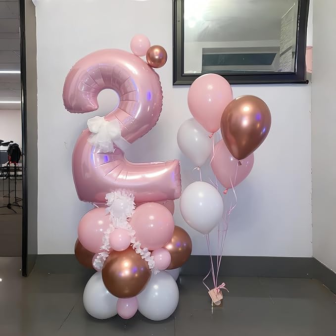 40'' Pink Number 9 Balloon, Self Inflating Foil Light Pink Number Balloons Set - Image 4