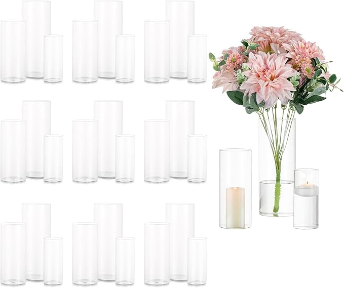 Glasseam Clear Cylinder Vases for Centerpieces, Glass Cylinder Vase Set of 30 by Glasseam