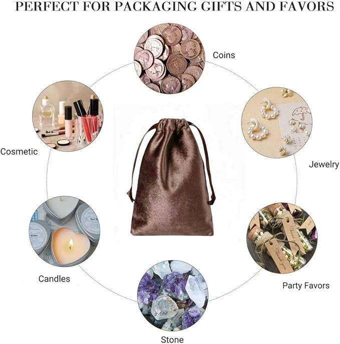 QIANF 12pcs Brown Velvet Drawstring Bags 4x6 inches Glossy Small Velvet Cloth - Image 6