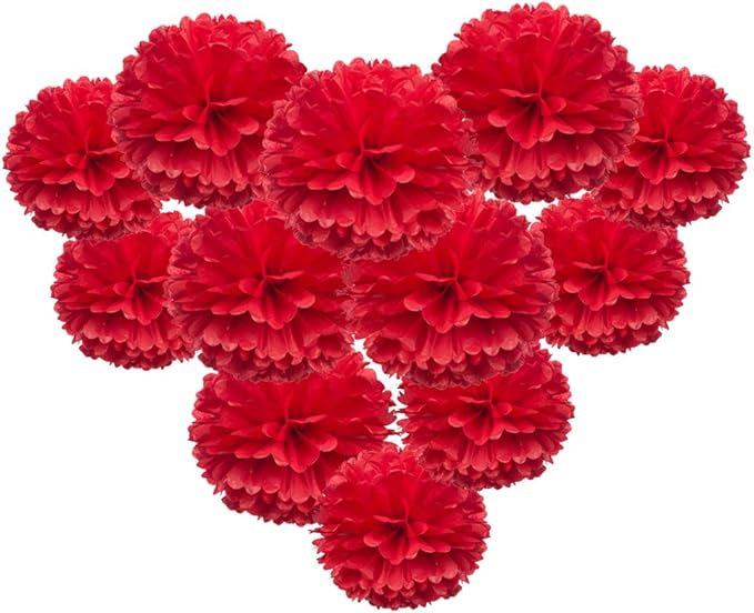 MOWO Red Paper Flower Tissue Pom Poms Party Supplies - Image 4