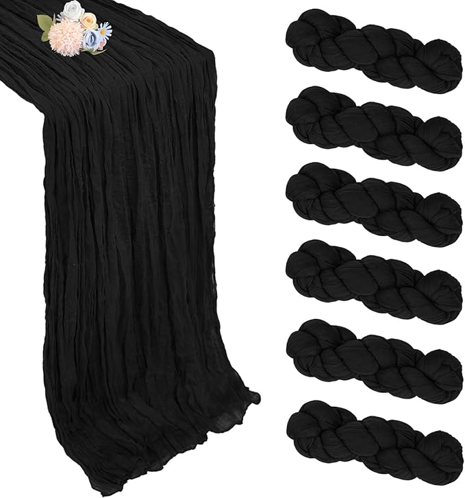 6 Pack Black Halloween Cheesecloth Table Runner 10ft Boho Gauze Fabric Cheese by Pepmily
