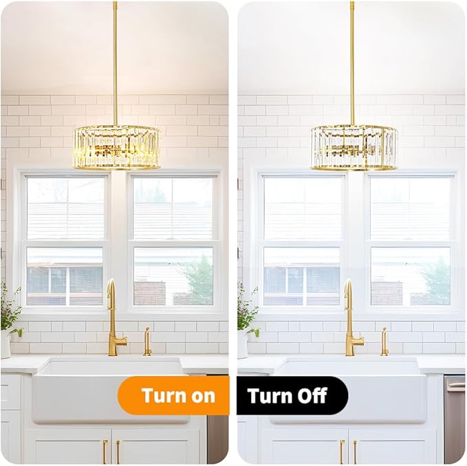 Gold Crystal Chandelier for Dining Room, 3-Light Modern Semi Flush Mount - Image 6