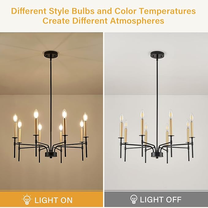 8 Light Modern Farmhouse Black and Gold Chandelier - Image 6