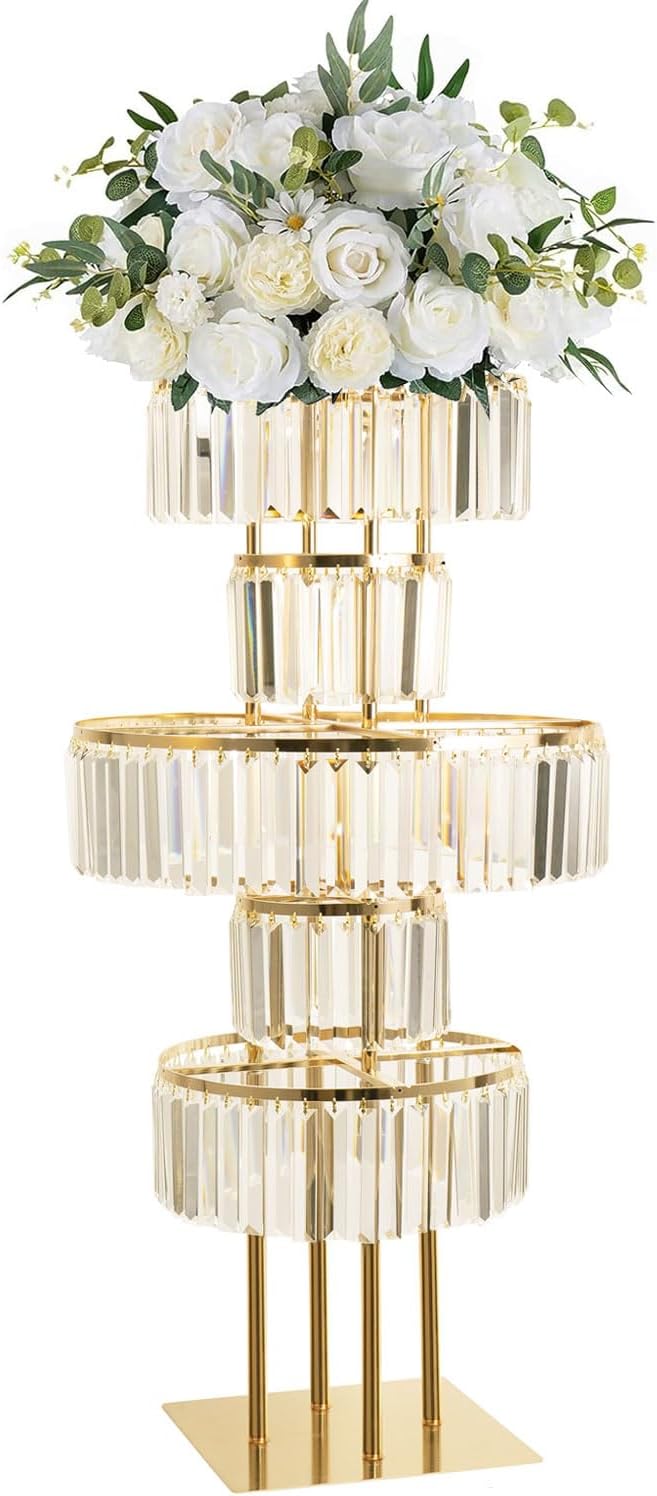 Gold Crystal Vases for Centerpieces, 47.2in Metal Pedestal Stands for Table by LANLONG