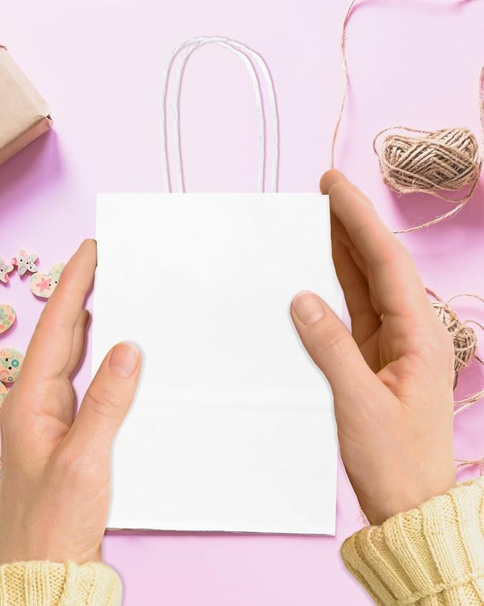 Bakepacker 100 Pcs White Mini Paper Gift Bags - Image 4